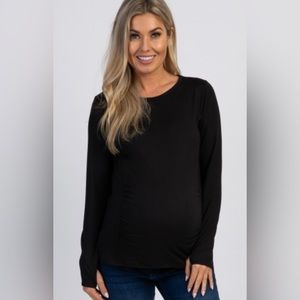 Pinkblush Black Ruched Long Sleeve Maternity Top Size Medium